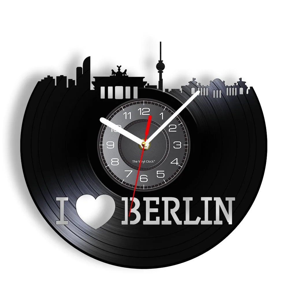 I Lvoe Berliln Vintage Wall Clock Berlin Landsacape Germany Capital City Scenery LED Wall Watch Made Of Real Vinyl Record Crafts