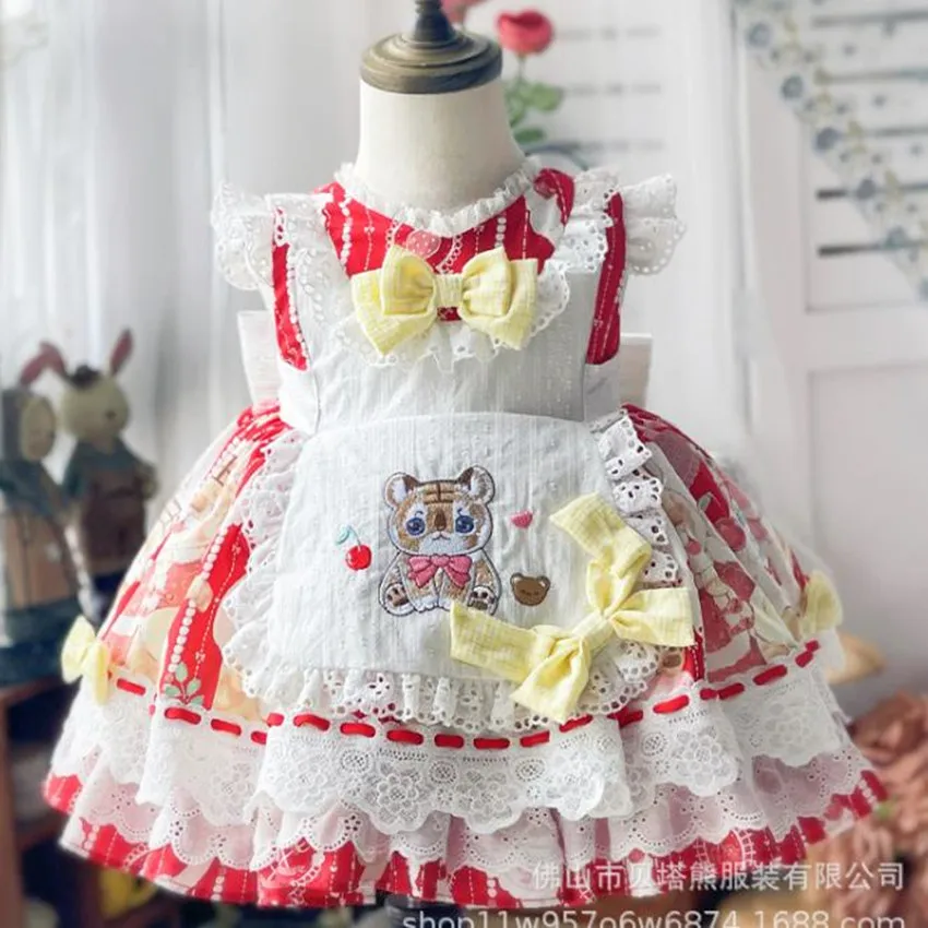 

Baby Girl Summer Vintage Turkey Lolita Ball Gown Vest dress Spanish England bow tiger Princess Birthday Party dress