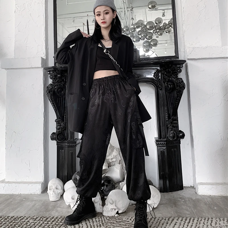 Брюки-карго женские с широкими штанинами и принтом | Женская одежда