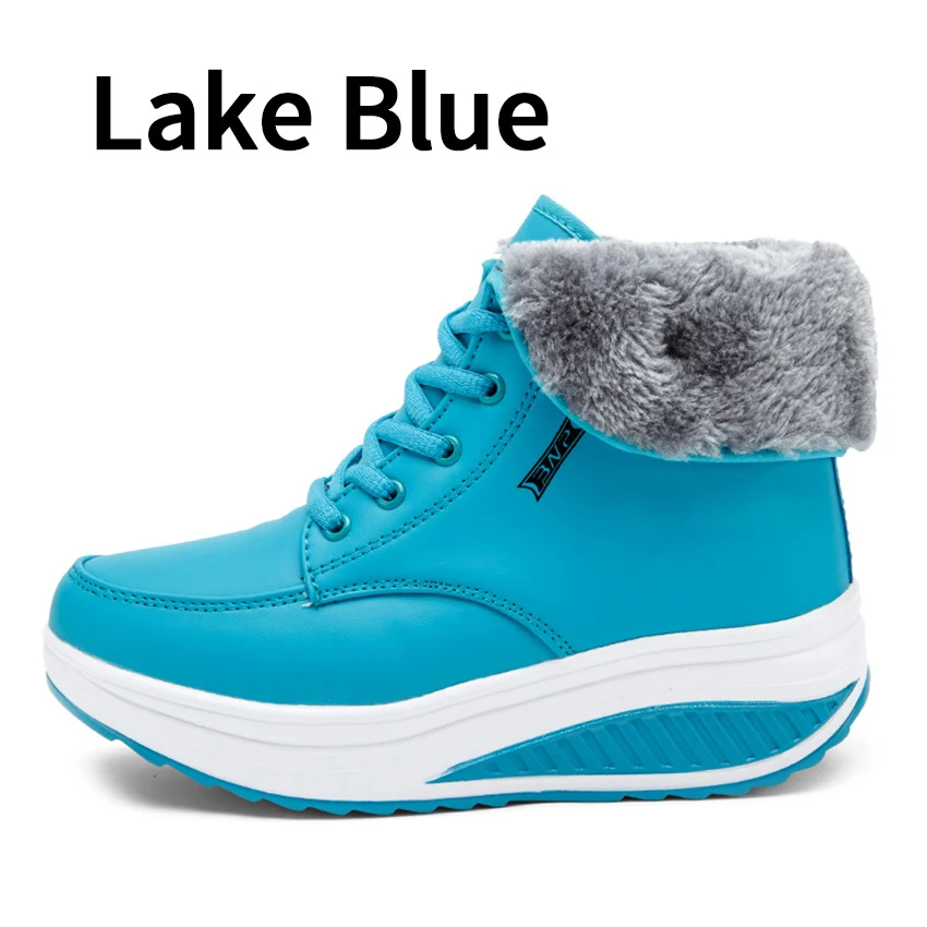 Lake Blue BIMUDUIYU; женские зимние ботинки; повседневные женские ботиночки; обувь на платформе; высокая женская теплая обувь, увеличивающая рост; зимние кроссовки - Цвет: Lake Blue