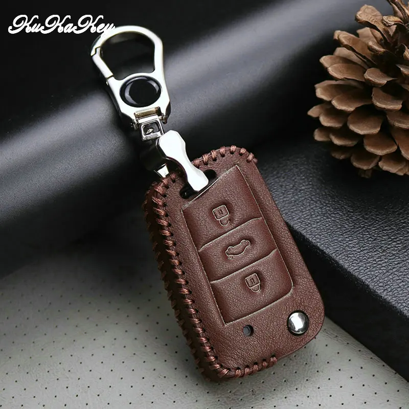 Кожаный чехол для ключей автомобиля Volkswagen VW Golf 7 GTI R MK7 Tiguan 2017 Skoda Octavia A7 Seat Leon Ibiza Key |
