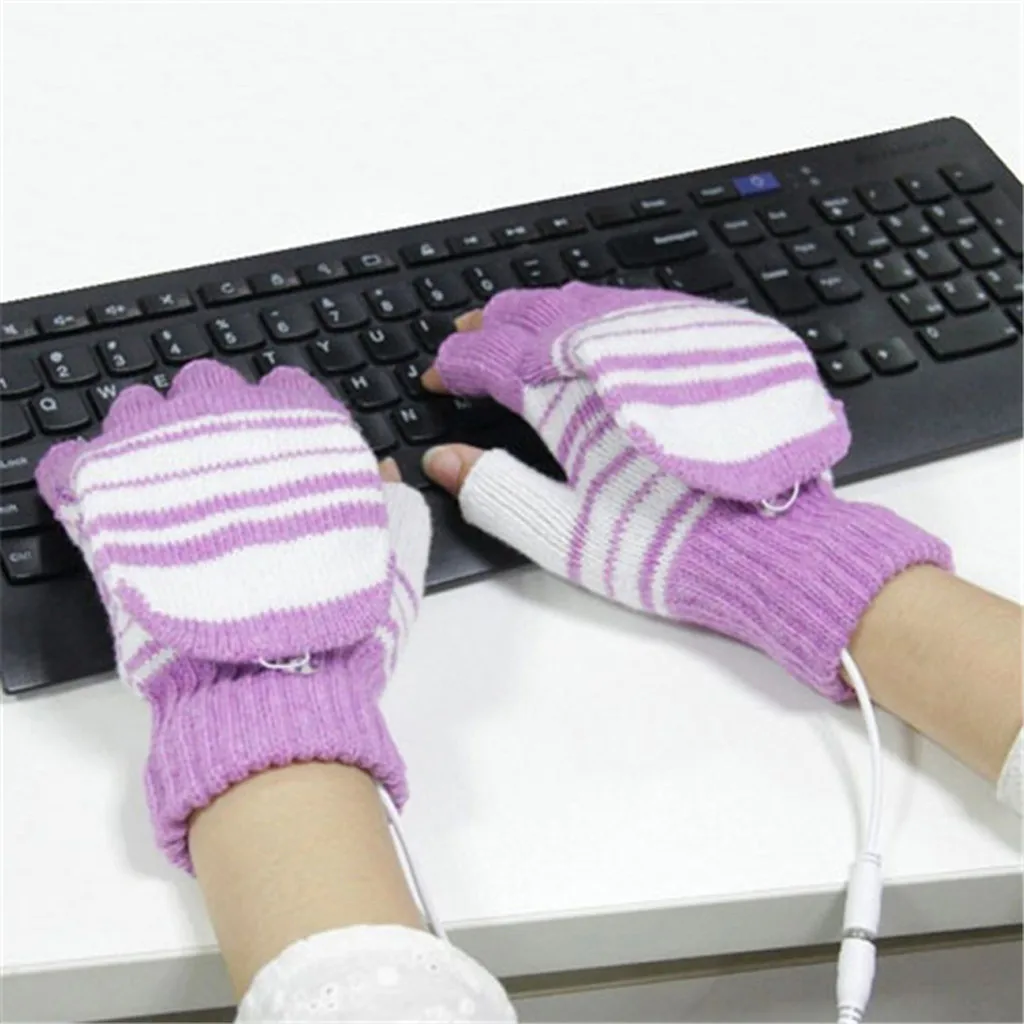 

Winter Warm Women Men USB Heated Mitten Full&Half Finger Knit Hand Gloves Design Fashion Electric Heating Charging Gloves