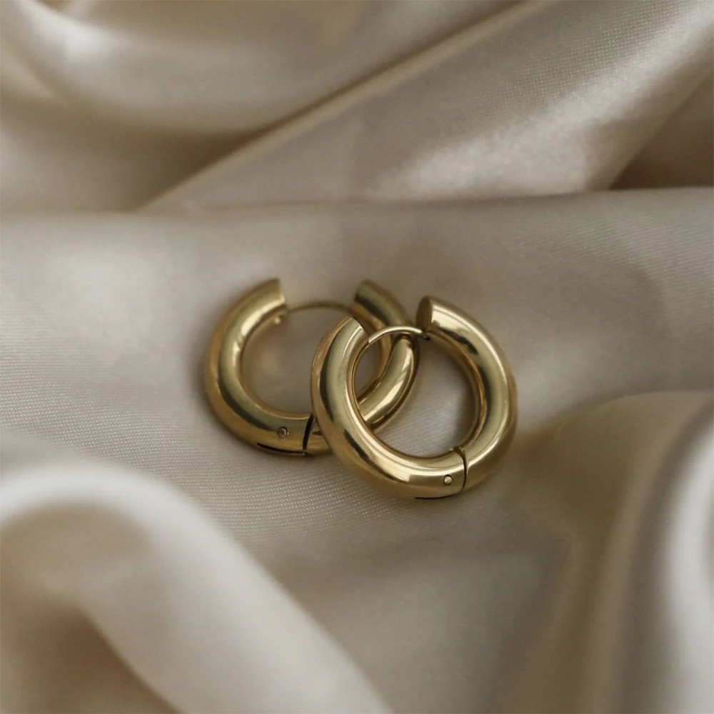 

Classic Stainless Steel Ear Buckle for Women Trendy Gold Color Small Large Circle Hoop Earrings Punk Hip Hop Jewelry Accessories
