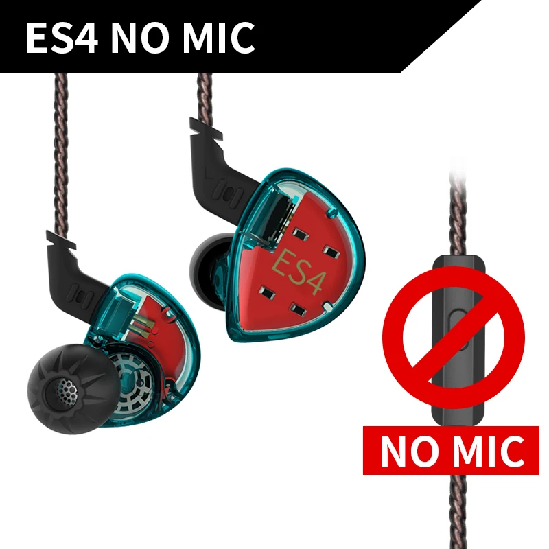 cyan no mic KZ ES4 1BA+ 1DD гибридные наушники-вкладыши Hifi Динамический драйвер шумоподавление Гарнитура замена кабеля AS10 ZSX ZST ES3 ZSN - Цвет: cyan no mic