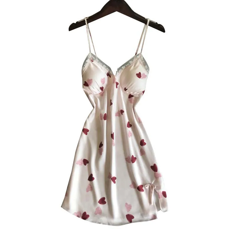 

Summer New Ladies SilK Satin Sexy Sling Dress Solid Color V-Neck Soft & Comfort Sleep Dress Poplin Thin Lace Homewear Dress