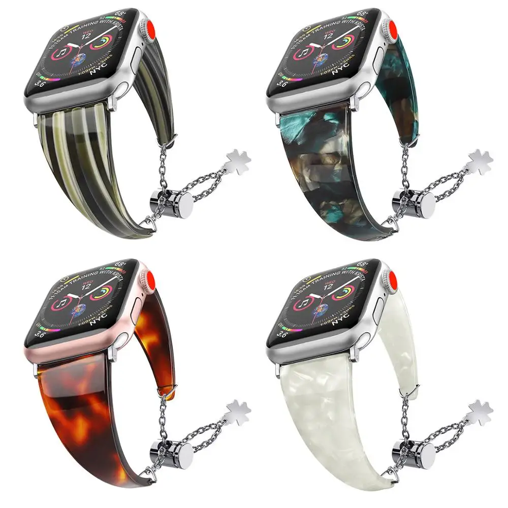

Premium Resin & Stainless Steel Watchband for iWatch Apple Watch 5 4 3 2 1 44/42/40/38mm Women Jewelry Band Wrist Strap Bracelet