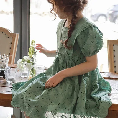 

Детское кружевное платье принцессы, детское летнее платье с рукавами-фонариками и клубничками в Корейском стиле, 2021