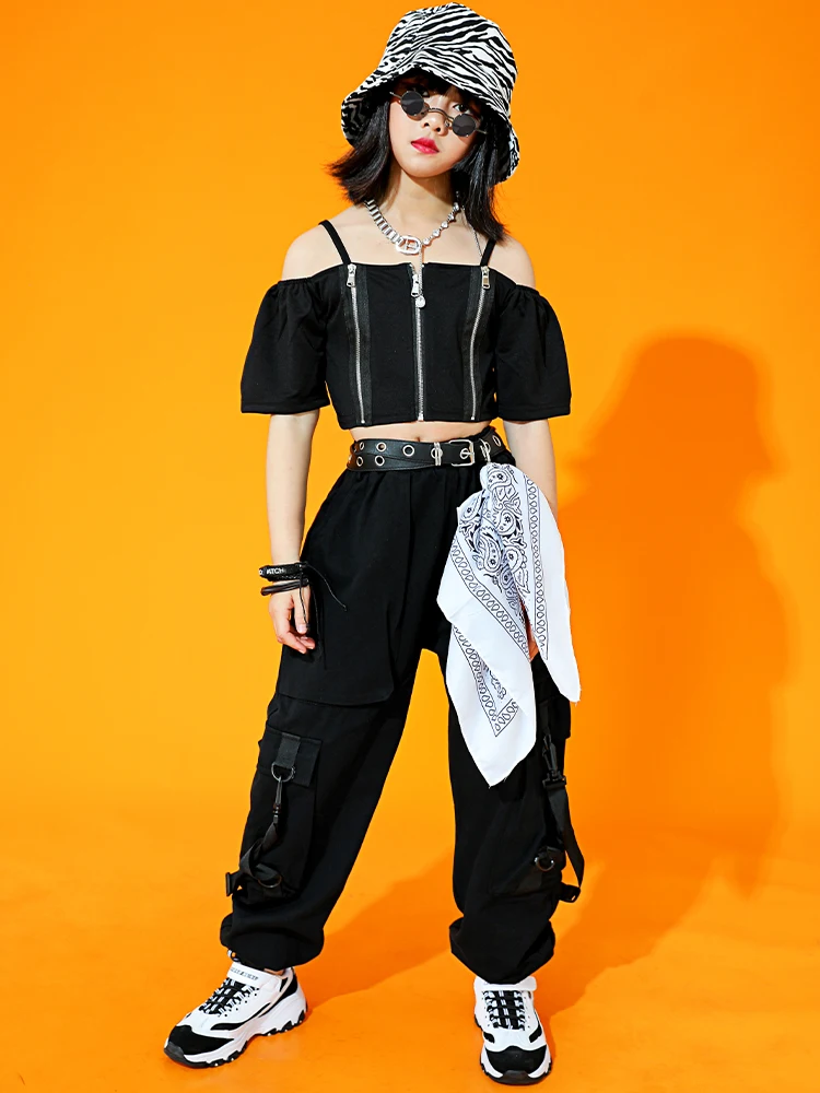 

Black Jazz Dancing Clothing Street Dance Cheerleaders Performance Stage Wear Suit Girls Hip Hop Competition Dancewear YS1606