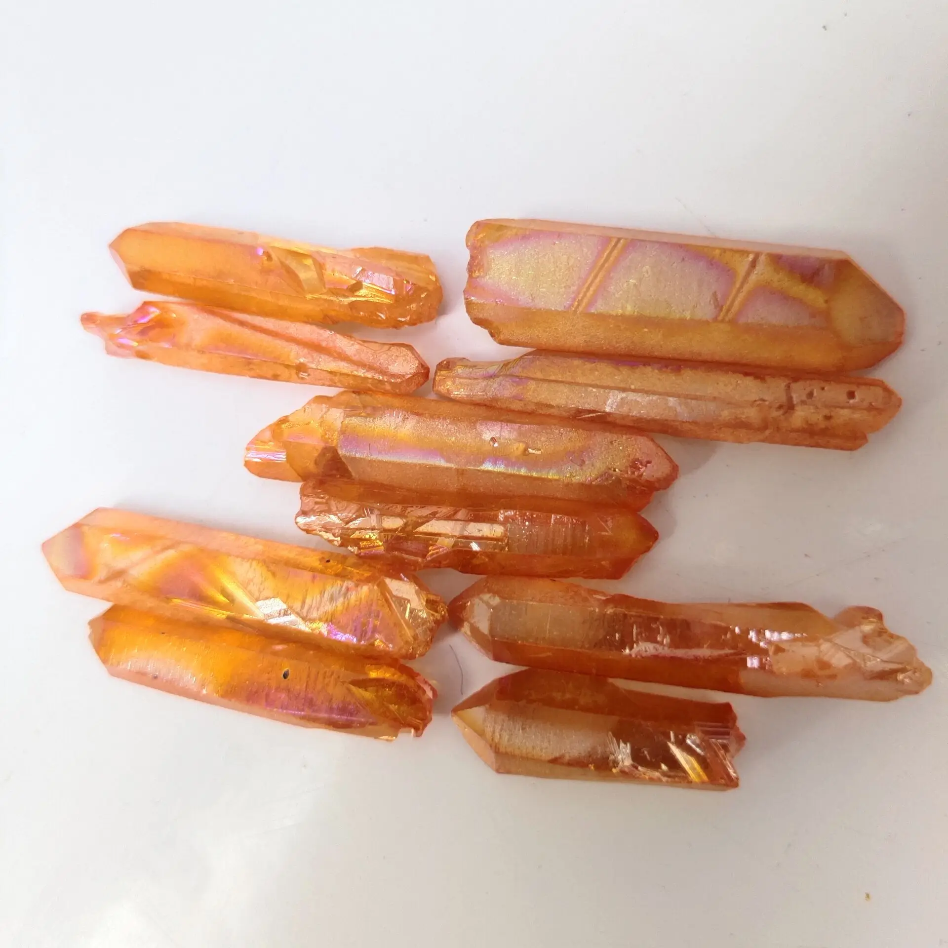 

Wholesale Natural aura orange Quartz Cluster Points pillar column Terminated Wand Specimen Healing Reiki mineral