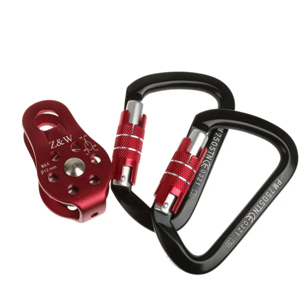 

Mag 1Pc Tree Arborist Rock Climbing Fixed Rope Pulley + 2pcs Self Locking Carabiners