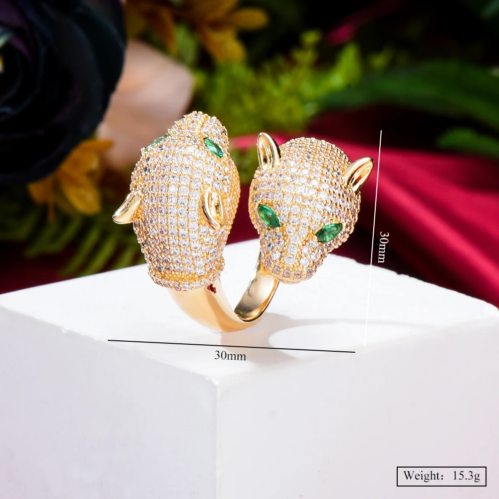 

missvikki Luxury Punk style wolf head Rings For Women Girl Party Show High Quality Cubic Zircon Dubai Punk Bridal Finger Rings
