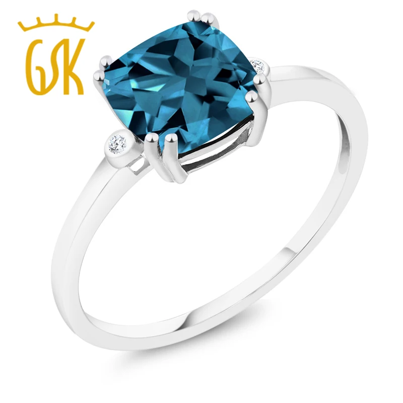 GemStoneKing 2 74 Ct подушка натуральный Лондон Голубой топаз с алмазным акцентом
