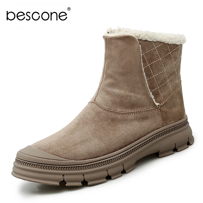 BESCONE/мужские модные ботильоны мужские уличные теплые зимние шерстяные ботинки
