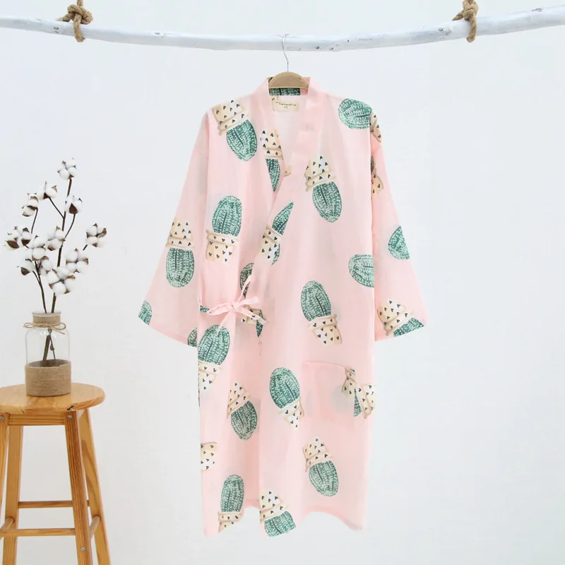 

Spring/summer New Ladies Nightgown Cotton Gauze Soft Japanese Kimono Robes Women Thin Loose Cool SPA Home Wear Cotton Bathrobe