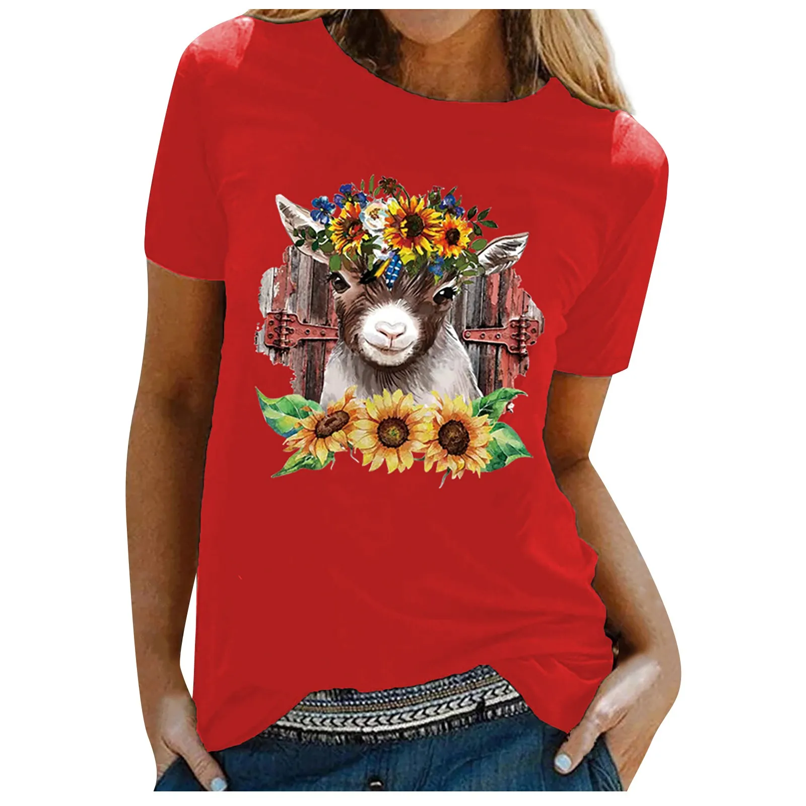 

Harajuku Women‘s T-shirt Cute Floral Sheep Print Loose Tshirt Tops Summer Casual O-neck Short Sleeve All-match Tee Футболка#fs