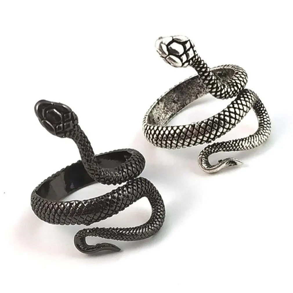 

European And American Vintage Silver-Plated Paint Snake Ring Men And Women Universal Ring Adjustable Ring Jewelry
