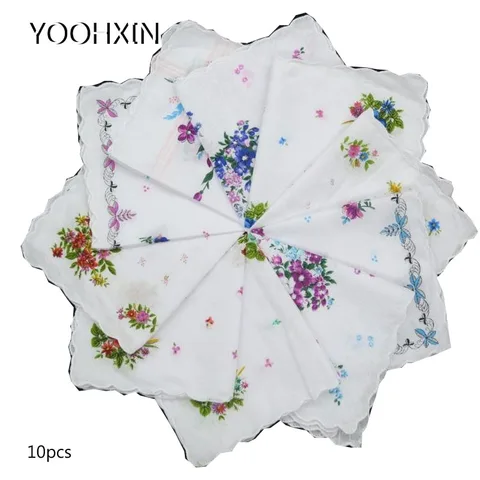 10 шт., женский квадратный носовой платок с цветочным принтом