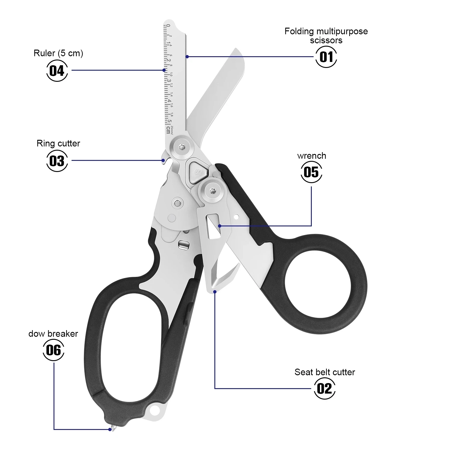 6 In1 Multifunction Raptor Emergency Response Shears Foldable Scissors Tactical Pliers Outdoor Survival Tool Camping Equipment | Спорт и