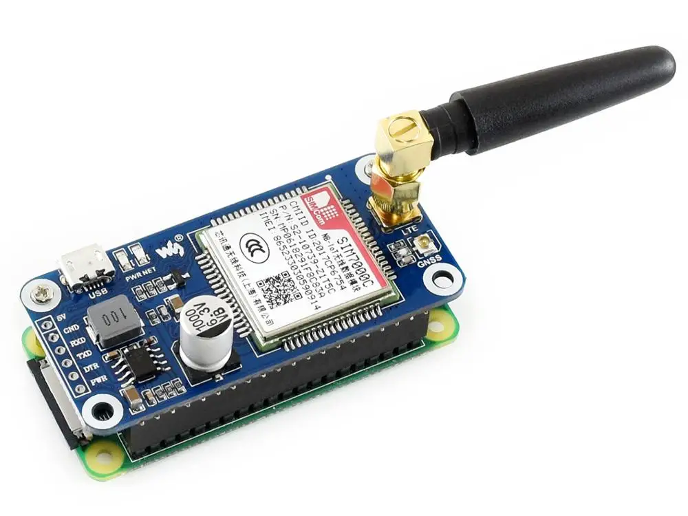 Waveshare NB IoT/eMTC/EDGE/GPRS/GNSS HAT для Raspberry Pi на основе SIM7000C поддерживает TCP UDP PPP HTTP FTP MQTT SMS