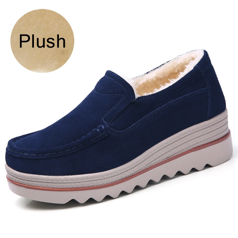 1088 Navy blue STQ Женская Осенняя обувь на плоской подошве; обувь на платформе; кроссовки на плоской подошве кожаные замшевые женские туфли на каждый день; туфли на плоской подошве без шнуровки; задники, обувь на толстой резине; мокасины для 3088 - Цвет: 1088 Navy blue