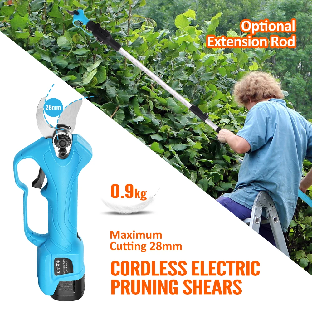 0-28mm Garden Pruner 160-200mm Retractable Extension Rod Electric Pruning Scissors Pruning Shears 16.8V Lithium Battery