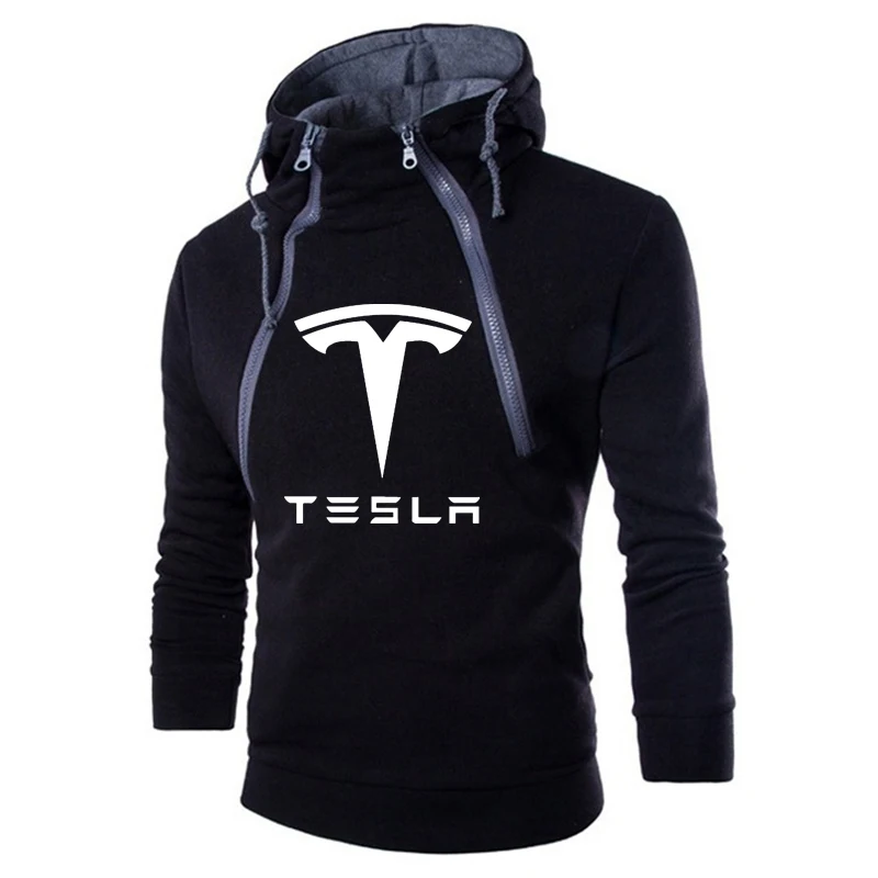 

New Spring Autumn Men Hoodies Tesla Car Logo Print Sweatshirt Double strand Men Hoodie harajuku Casual Hoody tracksuit