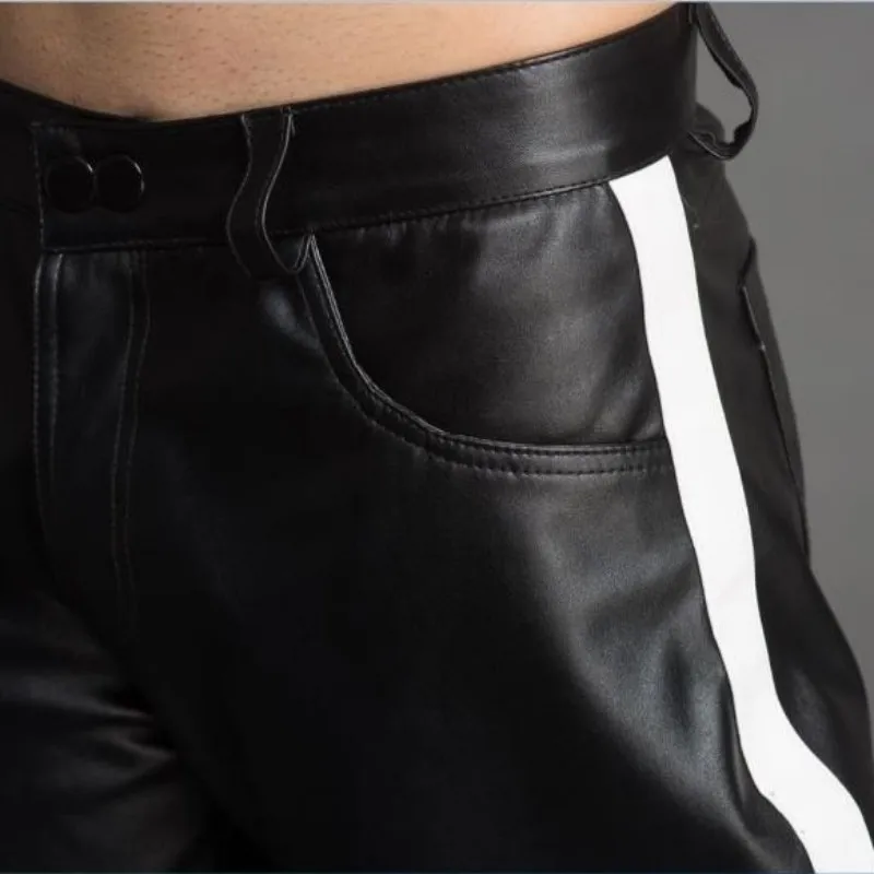 Высококачественные роскошные мужские брюки черные из искусственной кожи