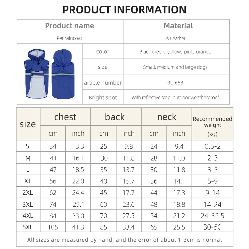 

Pet Dog Reflective Raincoat Outdoor Waterproof And Breathable Puppy Coat Big Dog Hoodie Linkable Leash Raincoat Pet Clothe X-5XL