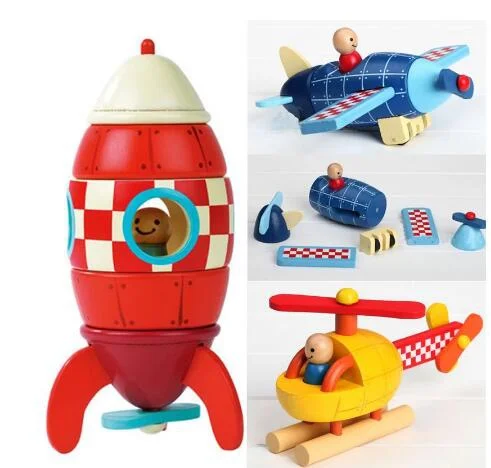 

Wood 3D Toys Removal Disassembly Assembly Helicopter Rocket Fighter Puzzle Toys Magnetic Wood Educational Toys Plane Diecasts