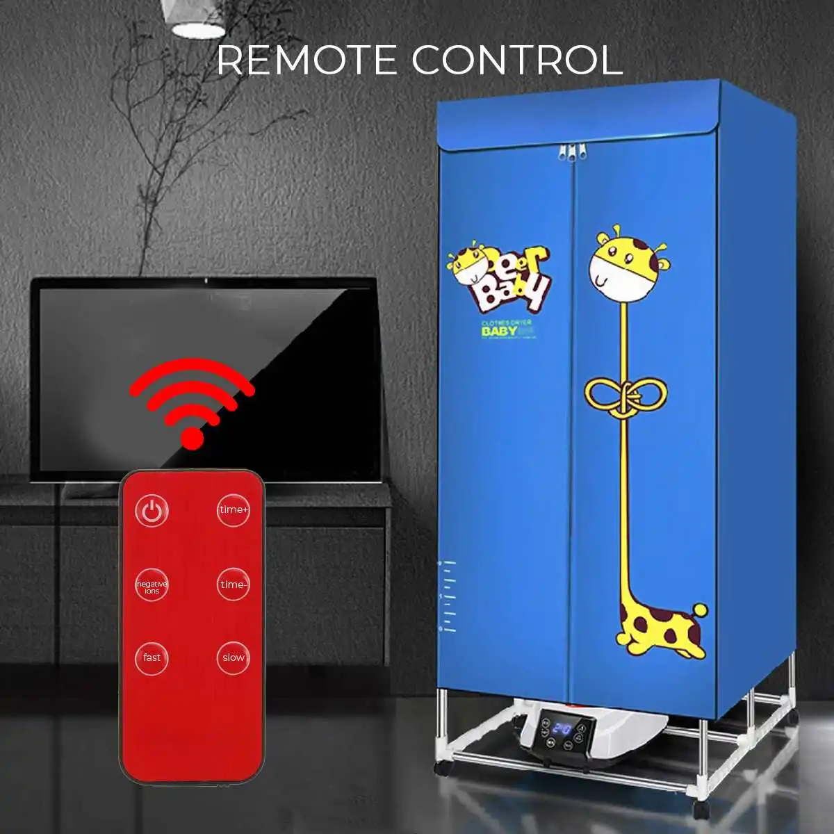 

2300W Electric Cloth Dryer With Wheel Remote Control Household Portable Cloth Shoes Boots Dryer Power Motor Drying Warm Laundry