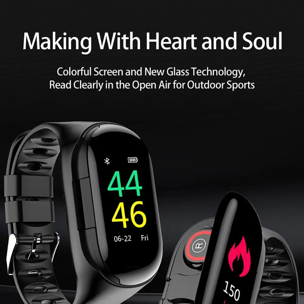 2 в 1 браслет с монитором артериального давления спортивный M1 2019 Bluetooth-наушниками