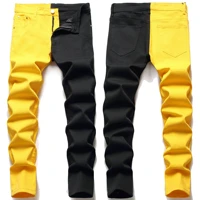 new mens male 2021 american style fashion stitching two color blue and black trend stretch jeans trousers denim pants 512