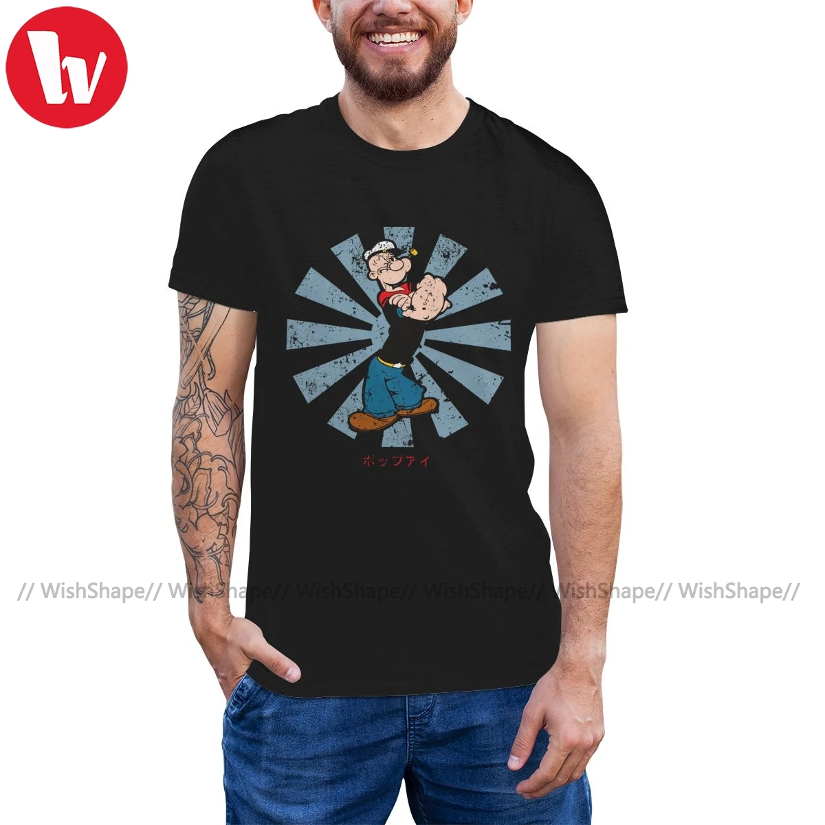 

Футболка Popeye в стиле ретро с японской надписью Popeye, забавная футболка с графическим рисунком, 100 хлопок, футболка с коротким рукавом 5x