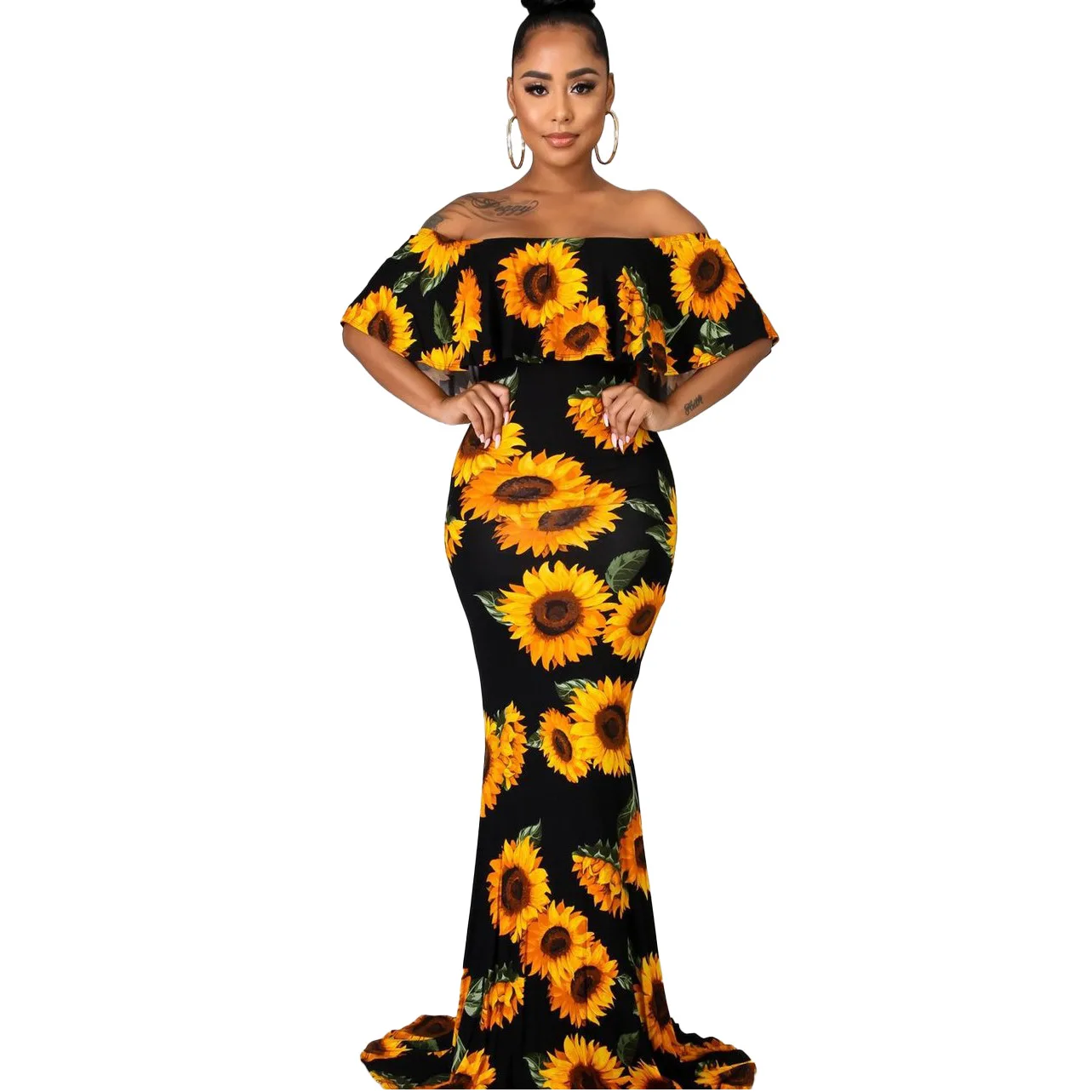 

Women's Off Shoulder Short Sleeve Bodycon Print Elegant Cocktail Party Dress
