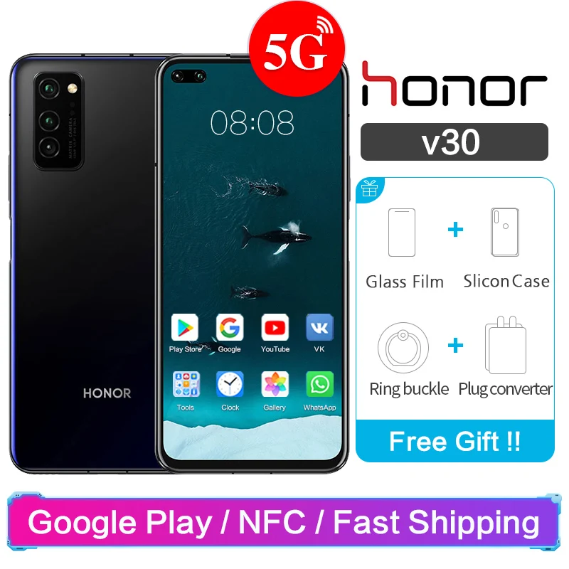 Honor V30 5G 6 57 &quotKirin 990 5x zoom Android 10 Поддержка NFC Google Play 8G 128G 40w supercharge 4200mAh 5 камер 40 МП