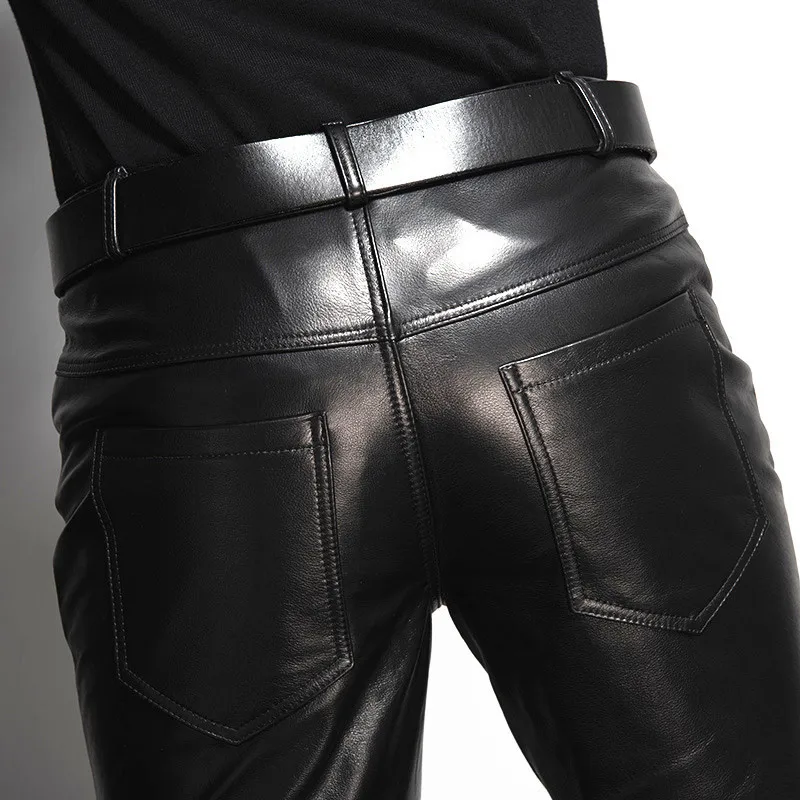Итальянские мужские обтягивающие брюки из натуральной кожи размера плюс