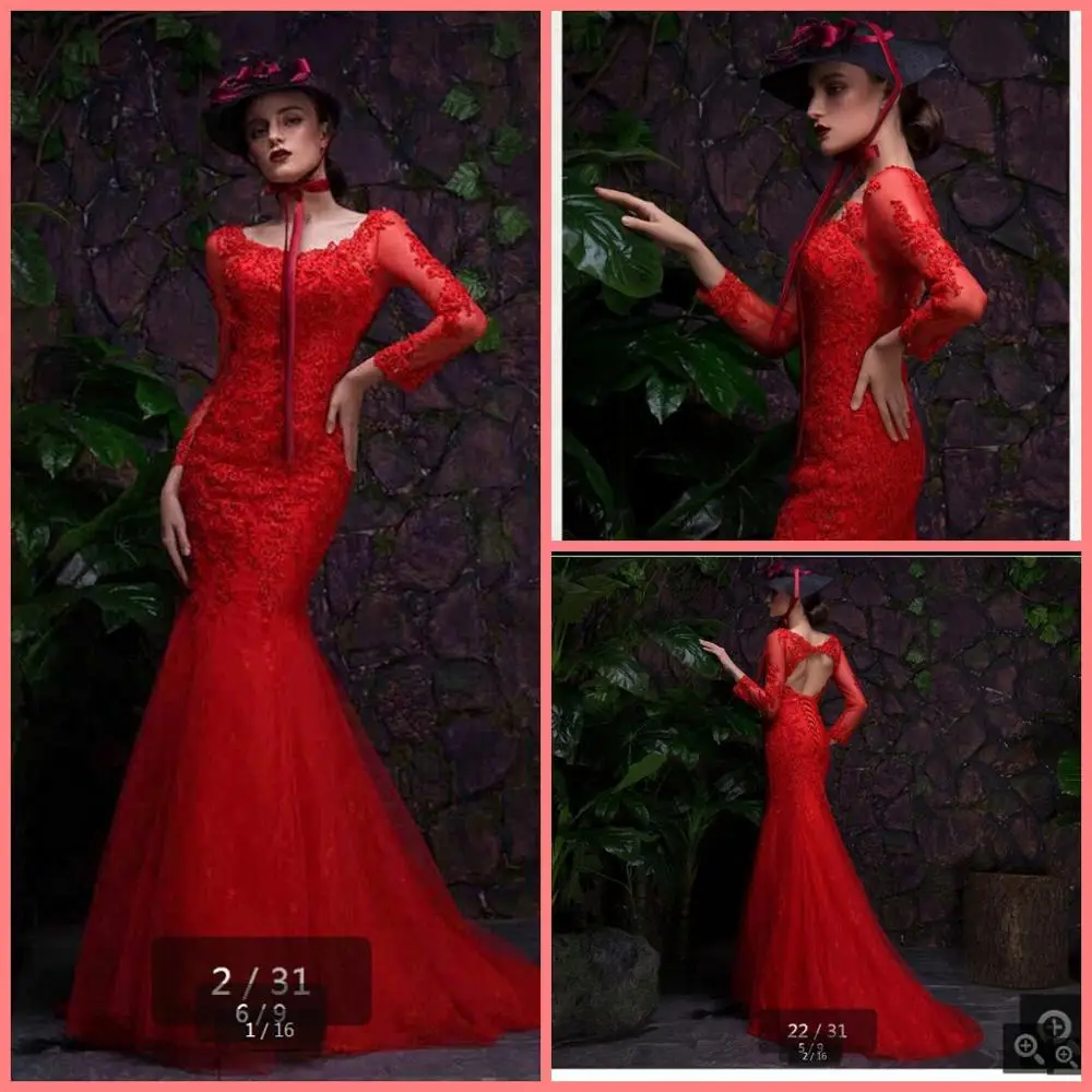 

Vestido De Festa 2020 Красное Кружевное фатиновое платье для выпускного вечера с бусинами и рукавом 3/4, сексуальный корсет с открытой спиной, стильны...