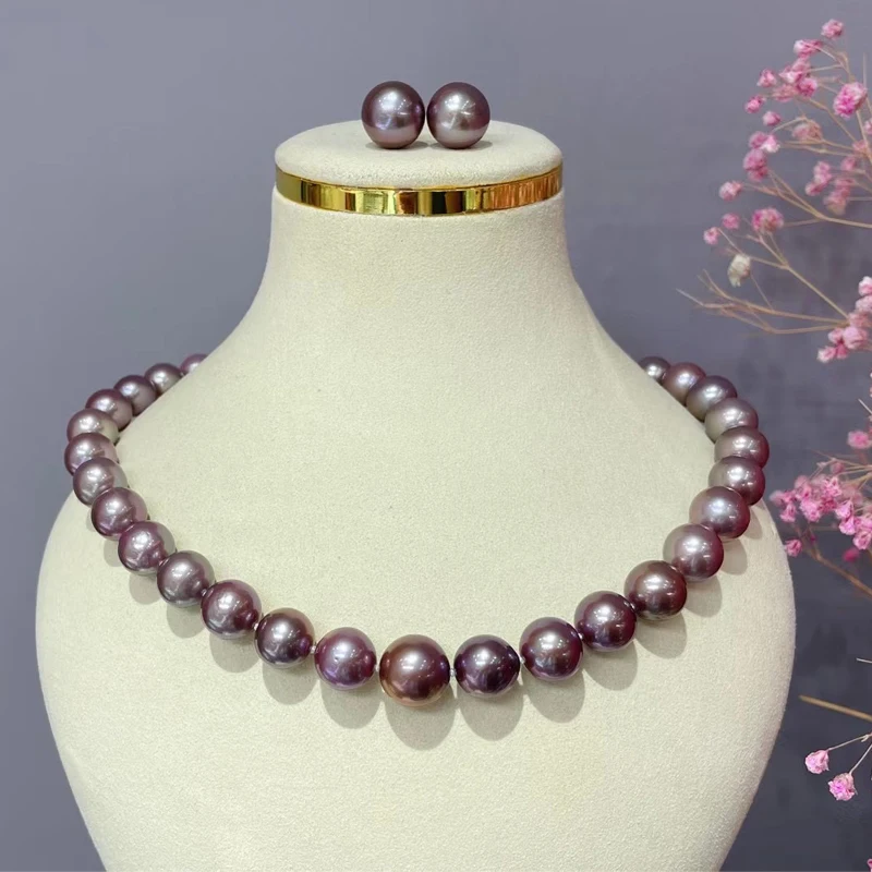 

HENGSHENG 11-14 мм натуральный пресноводный темно-фиолетовый бисер плоский с оборота ожерелье с 13-14 мм фиолетовые серьги женский наборы ювелирных украшений