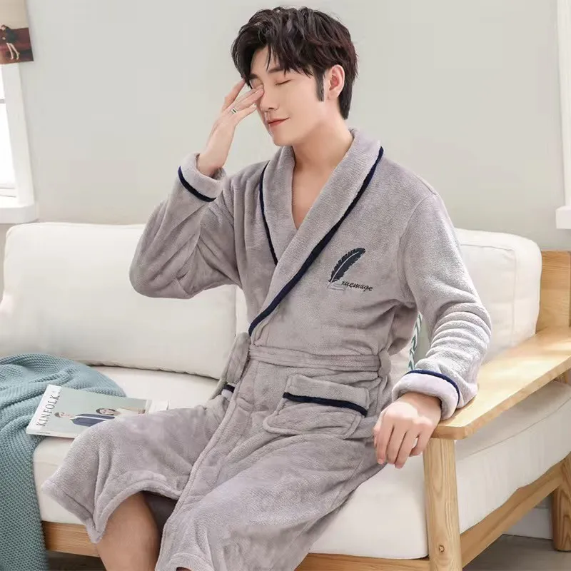 Утолщенный фланелевый Халат-кимоно для пары зимняя теплая одежда сна Женская