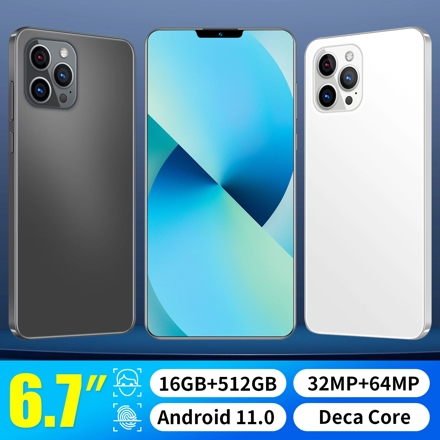 

New Cellphone 6.7 Inch 3G 4G 5G Smartphone 12GB+512GB for Apple IPhone 13 Pro Max Samsung Huawei Mobile Phone Celulares