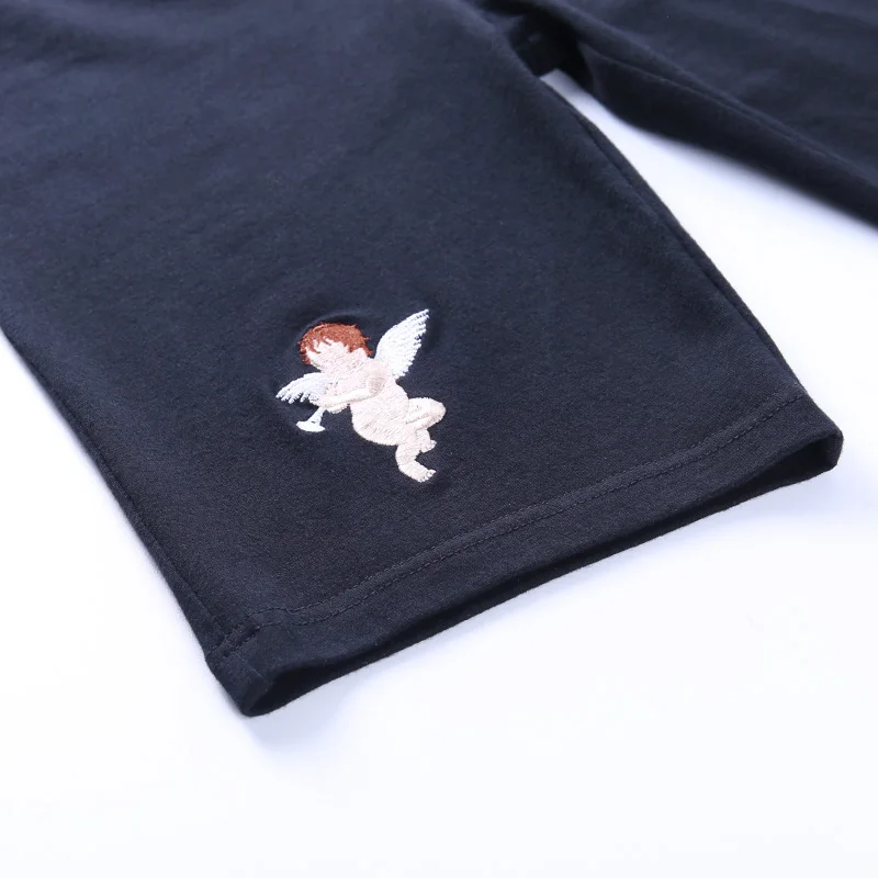 

LVINMW Sexy Elastic High Waist Letter And Angel Embroidery Shorts Autumn Women Slim Skinny Stretchy Fashion Simple Short Street