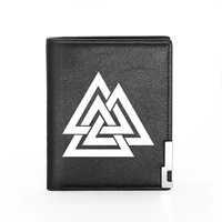 high quality luxury viking triangle symbol printing leather wallet credit card holder short purse