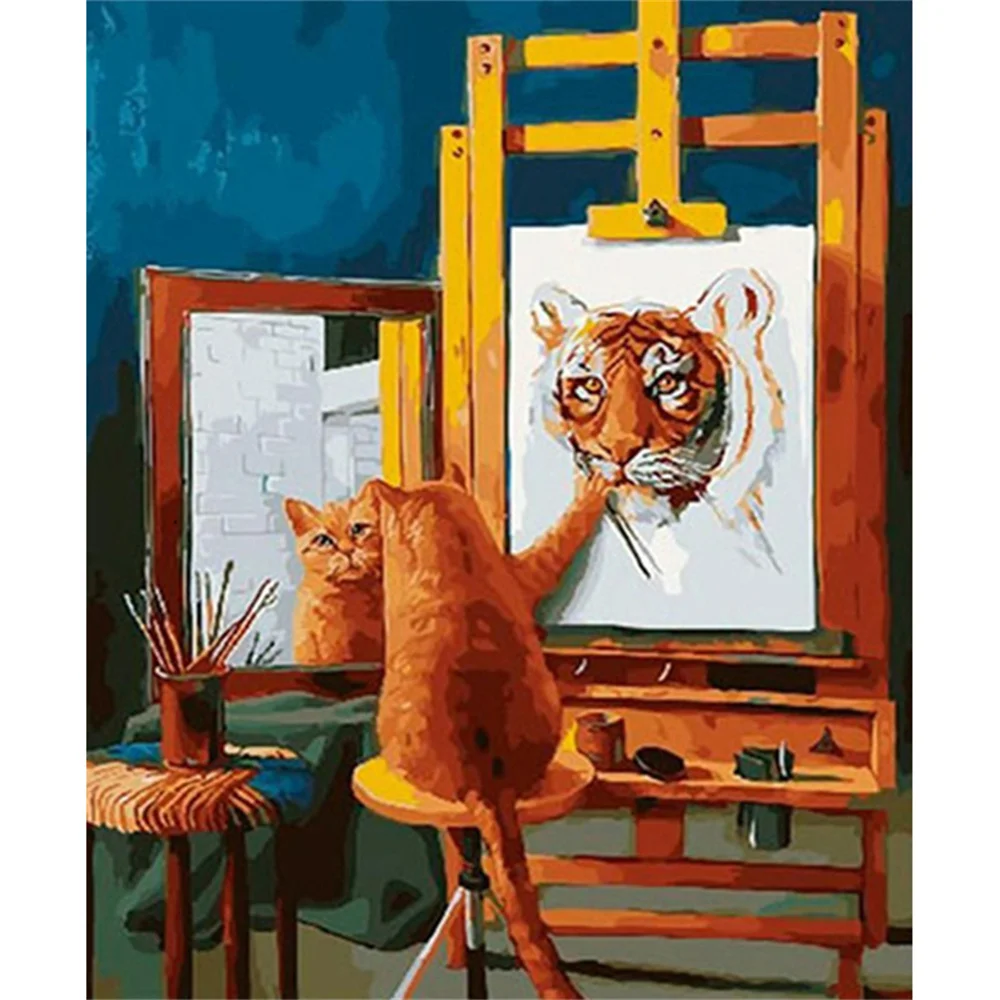 

Photo cat and tiger Paint By Numbers For Adults Children Animal DIY HandPainted Oil Painting Drawing On Canvas Home Decoration