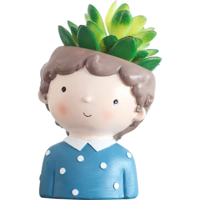 

Bonsai Gardening Resin Tabletop Potted Plant Creativity Multi MeatCurly Hair Boy Flowerpot