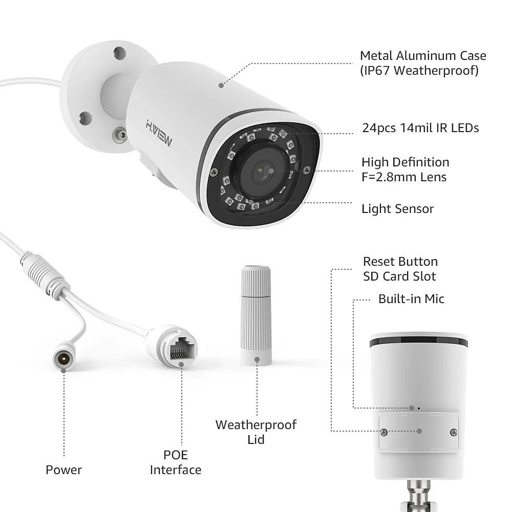 Ip-камера наружного видеонаблюдения H.View 4K Poe H.265 8 Мп слот для SD-карты поддержка
