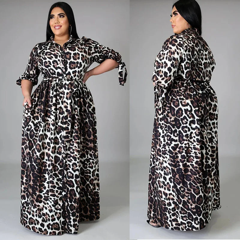 

Leopard Print African Shirt Maxi Dress Women Dashiki 2022 New African Spring Summer Elegant Party Robe Fashion Africanos Outfits