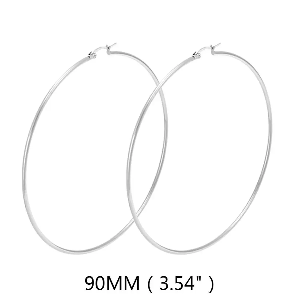 90mm Steel Простые круглые серьги из нержавеющей стали 316L золотого цвета, модные женские очаровательные серьги, кольцо для ушей, ювелирные изделия для леди, подарок, серьги doreilles - Окраска металла: 90mm Steel