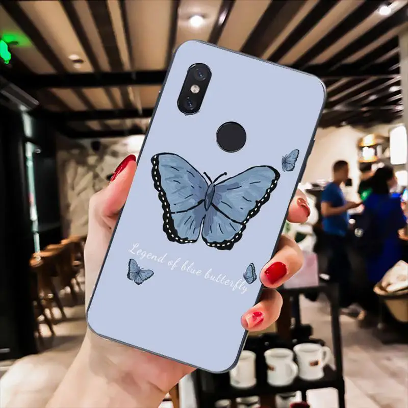 

Flower Butterfly Phone Case For Xiaomi Mi 5 6 A2 A2lite A1 9 9SE 8Lite 8explorer Pocophone F1 Black Soft TPU Cove Fundas