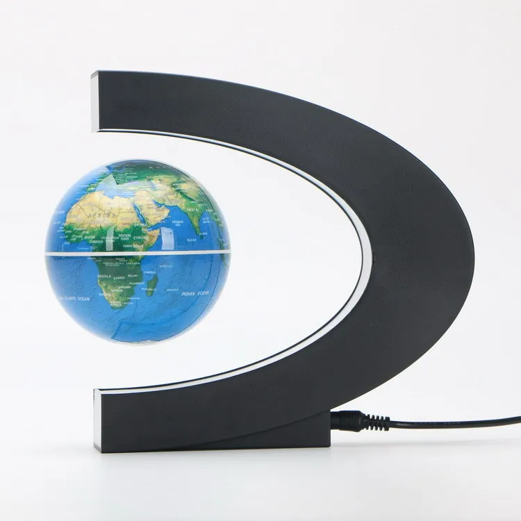 Магнитный левитационный ночсветильник с-образной формы голубая карта мира лампа