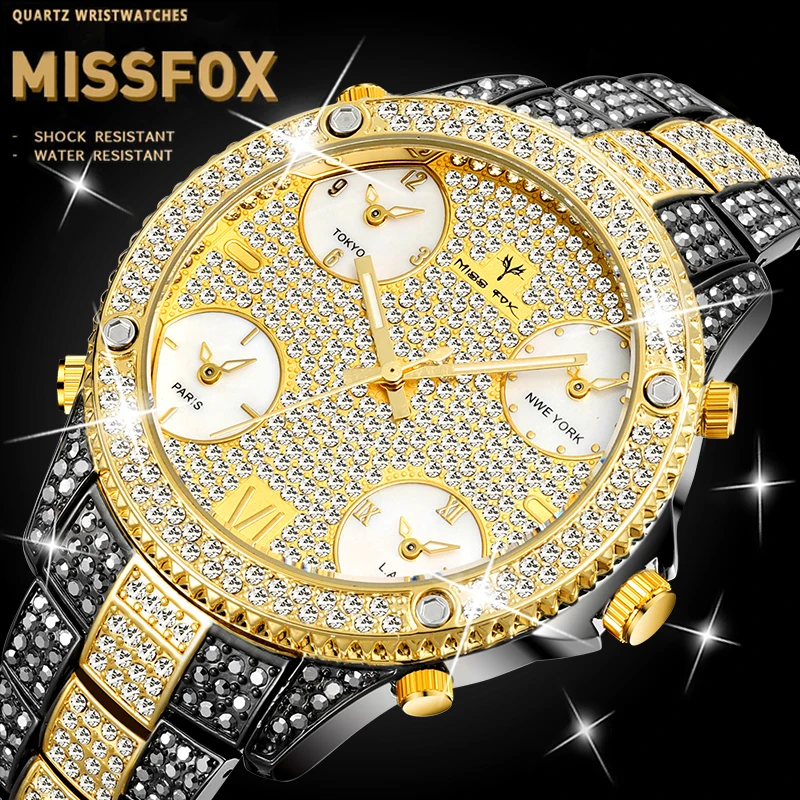 Прямая поставка Новинка 2020 MISSFOX Two Tone черный и золотой хронографа/блок мужские